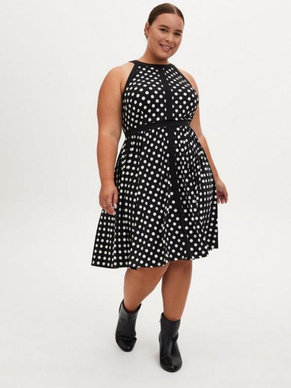 Torrid Black/White Polkadot Studio Knit Sleeveless Skater Dress 1X
